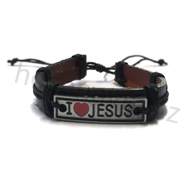 Kožený náramek "I LOVE JESUS" (barevný)
