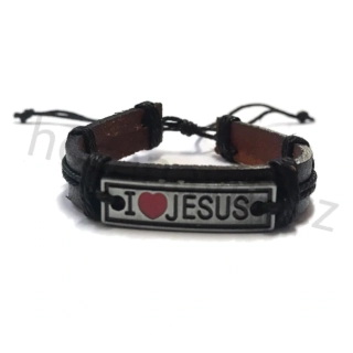 Kožený náramek "I LOVE JESUS" (barevný)
